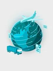 An earth globe with different transportation